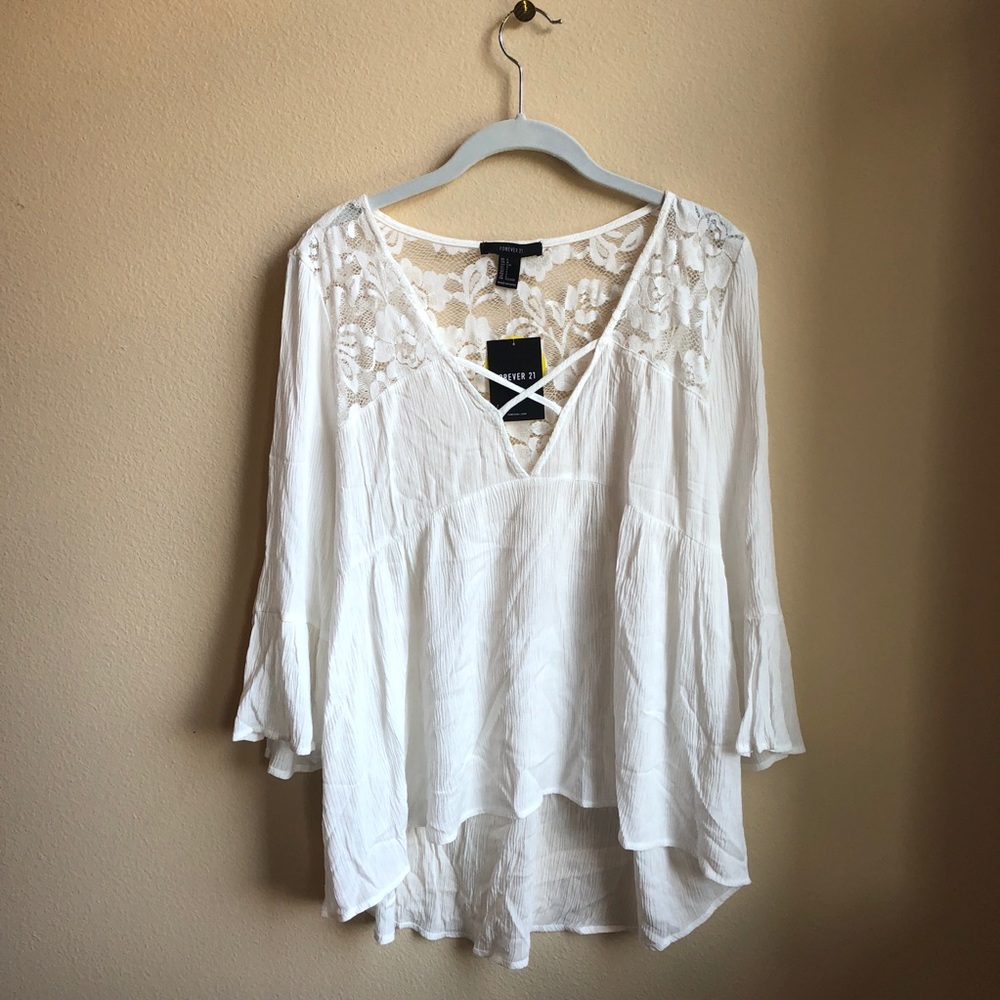 NWT Forever 21 White Peasant Top